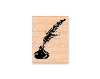 QUILL AND INK Rubber Stamp~Feather~Inkwell~Letter Writing~Journaling~Note Cards~Pen and Ink~Card Making Supplies~Mountainside Crafts (34-34)