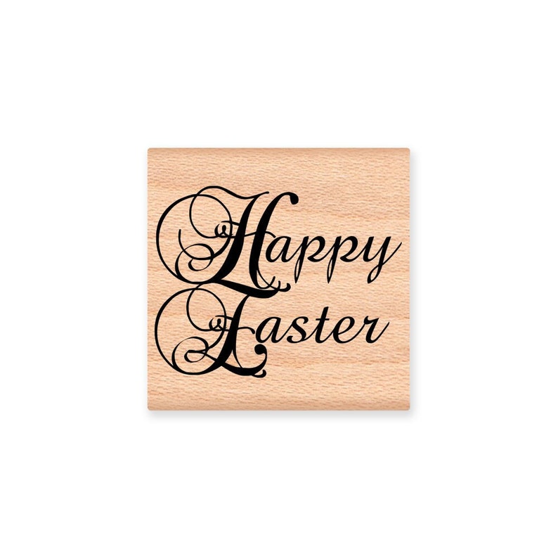 Happy Easter Rubber StampPretty Elegant FontWood Mounted Rubber Stamp 28-01 image 1