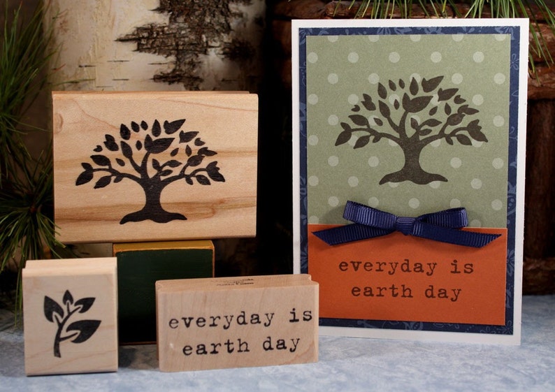 TREE SILHOUETTEStamp Set of 2Tree with LeavesLarge Tree StampWood Mounted Rubber Stamp by Mountainside Crafts 05-08T11-17L image 4