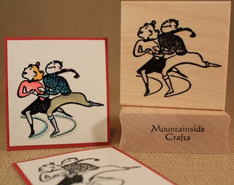 SKATING COUPLE - wood mounted rubber stamp -(MCRS 24-01)