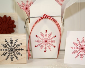 STITCHED  SNOWFLAKE Rubber Stamp~Christmas Holiday Winter Crafts Card Making~Wood Mounted Rubber Stamp (29-02)