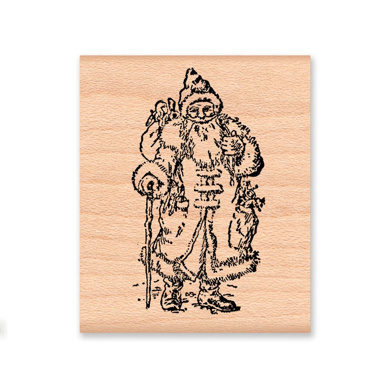 SANTA CLAUS Rubber StampOld Fashioned SantaVintageChristmas EveOld WorldSanta with bag of giftsHoliday Card MakingGift Tags36-31 image 1