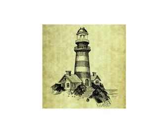 LIGHTHOUSE RUBBER STAMP~Unmounted Cling Stamp ~Vintage Ocean Sketch Illustration~Sea Coast~Nautical Decor~Seaside~Large  (53-07)