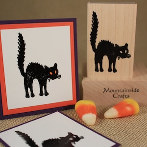 BLACK CAT Wood Mounted Rubber Stamp~Halloween Cat~Wood Mounted Rubber Stamp by Mountainside Crafts (24-22)