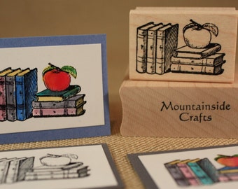 BOOKS Rubber Stamp~Book Stack~Perfect Stamp for School Teaches and Bookmarks~Love to Read Stamp~College Student~Book Club~Open Book  (22-15)