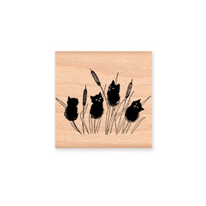 CATTAILS RUBBER STAMP~Black Cats~Halloween Decor Crafting~Fall Autumn~Wood Mounted Rubber Stamp~Mountainside Crafts (40-24)