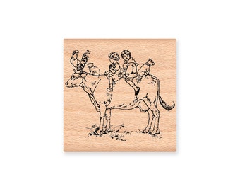 Farm Animals and Children~Cow on Farm~Vintage Children and Animals~Wood Mounted Rubber Stamp from Mountainside Crafts (19-09)