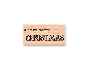 a very merry CHRISTMAS-sentiment-christmas greeting-Wood Mounted Rubber Stamp (mcrs 33-34)