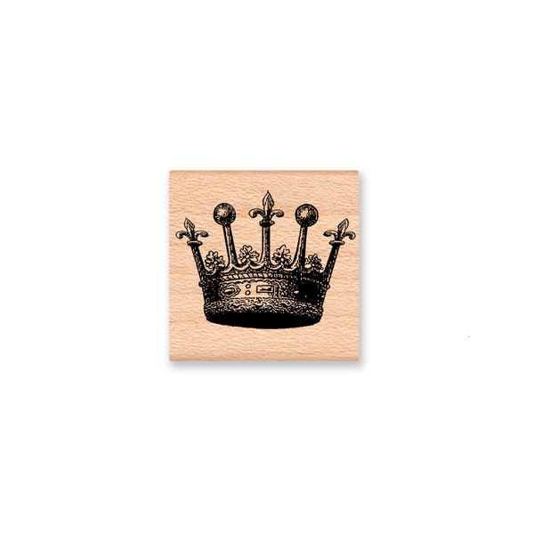 CROWN STAMP KING or Queen Royal Crown Royalty Prince or Princess Vintage Victorian European French  Gold Wood Mounted Rubber Stamp ( 27-07)