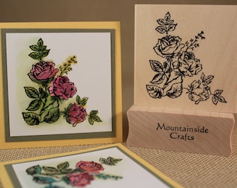 ROSE FLOWER Rubber Stamp~Flower Spray~Rose Bouquet~Wedding Birthday or Sympathy Stamp~Wood Mounted Stamp by Mountainside Crafts (21-28)