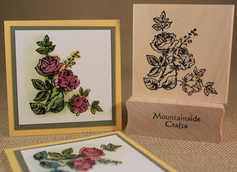 21-28 ROSE FLOWER Rubber Stamp~Flower Spray~Rose Bouquet~Wedding Birthday or Sympathy Stamp~Wood Mounted Stamp by Mountainside Crafts