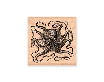 OCTOPUS RUBBER STAMP~Squid~Ocean Sea Life~Nautical theme~Wood Mounted Rubber Stamps by Mountainside Crafts (30-14)