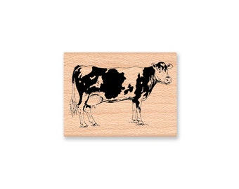 COW RUBBER STAMP~farm animal~milk cow~black and white cow~country life~cattle~ranch~beef~mountainside crafts~wood mounted stamp (32-07)