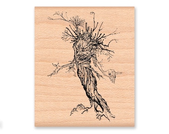TREE with face Rubber Stamp~Branches and Twigs~Tree with Face~Forest Woods Stamp~DIY Rustic Decor~Wood Mounted Rubber Stamp (31-35)