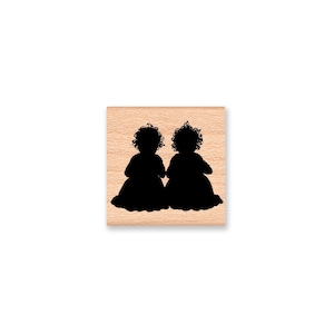 Best Friends  - little girls -  wood mounted rubber stamp