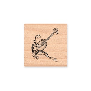 FROG TOAD STAMP Banjo Toad Frog playing music Courting serenade love song music lover string instrument country music srubber stamp (19-12)