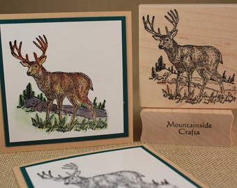 BUCK STAMP DEER Forest Stag Woodland Animal Dad Father's Day Illustration Pinetree Rocky Mountains Cabin Lodge Rustic Cottage  (21-32)