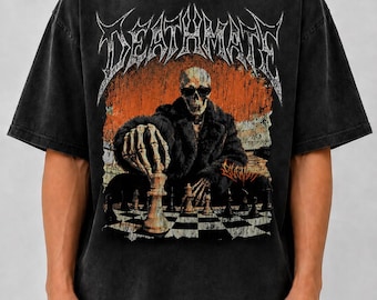 Deathmate Skeleton Chess Shirt, Gothic Vintage Washed Graphic Tee, Dark Grunge Streetwear Comfort Colors