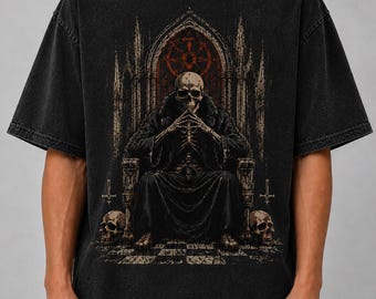 Gothic Skeleton Throne Shirt, Death Metal Graphic Tee, Comfort Colors Black Shirt, Dark Streetwear T-Shirt, Vintage Skull Tee