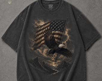 Vintage Bald Eagle Shirt, Patriotic USA Tee, Comfort Colors Oversized Washed Tee, Freedom Eagle Graphic, Veteran Gift Shirt