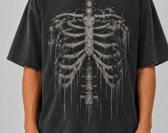 Rib Cage Skeleton Shirt, Comfort Colors Tee, Vintage 90s Gothic Graphic Tee, Y2K Emo Dark Art, Grunge Oversized Shirt