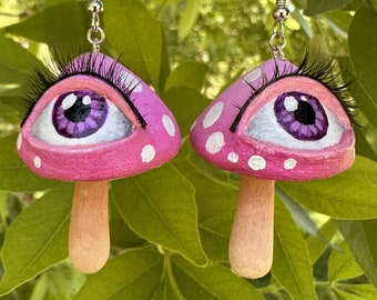 Eye Mushroom Earrings - Pink