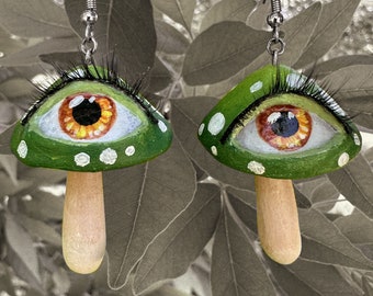 Eye Mushroom Earrings - Green