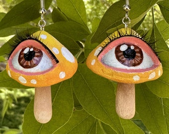 Eye Mushroom Earrings - Yellow
