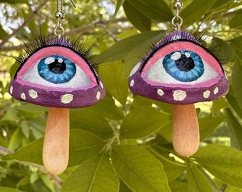 Eye Mushroom Earrings - Purple