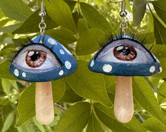 Eye Mushroom Earrings - Blue