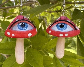 Eye Mushroom Earrings - Red