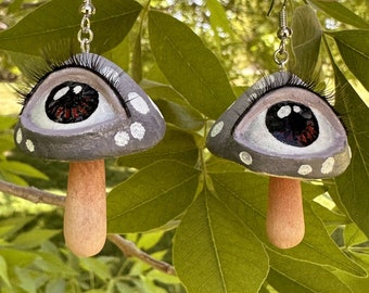 Eye Mushroom Earrings - Grey