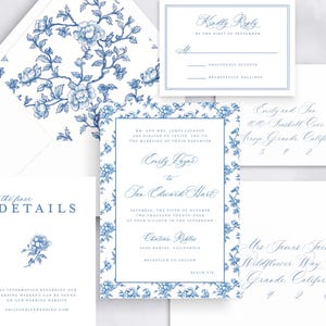 Blue Willow Wedding Invitation Set | Toile Pattern