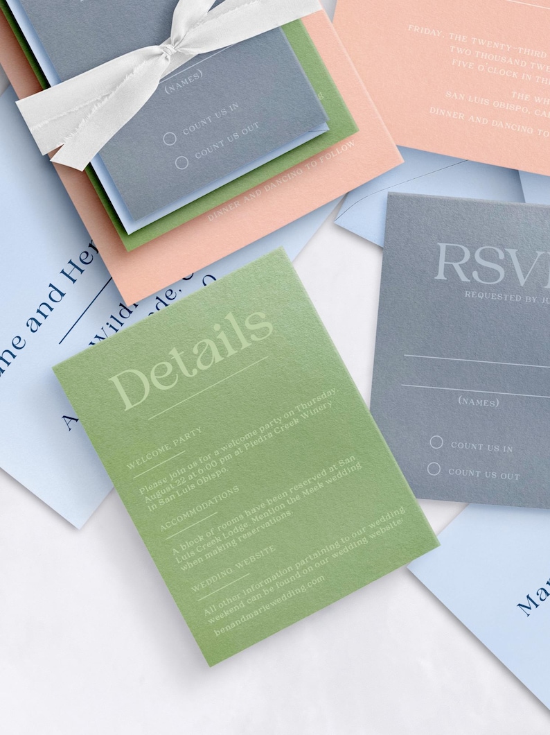 Pastel Color Block Wedding Invitation Set | Modern Colorful Invites - Etsy