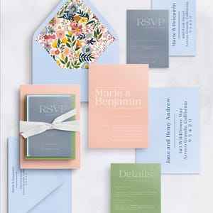 Pastel Color Block Wedding Invitation Set | Modern Colorful Invites - Etsy