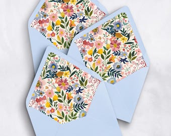 Bright Floral Pattern Wedding Envelope Liner - SET OF 25, Printed Envelope Liners for Wedding Invitations