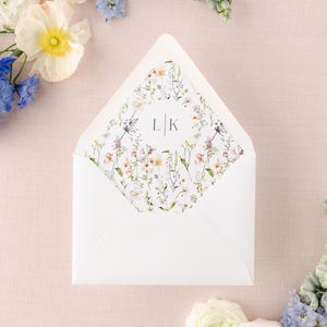 Monogramed Floral Wedding Envelope Liner - SET OF 25, Printed Envelope Liners for Wedding Invitations