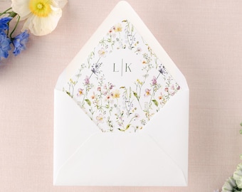 Monogramed Floral Wedding Envelope Liner - SET OF 25, Printed Envelope Liners for Wedding Invitations