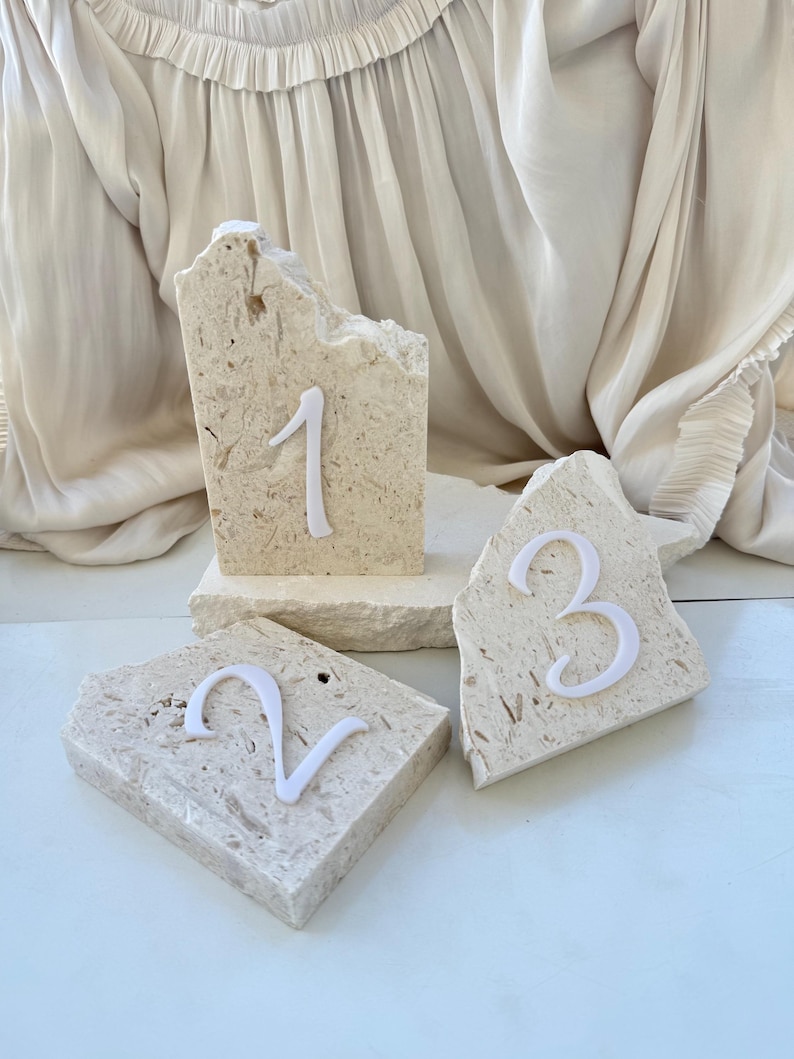 White - Beige Limestone Table Numbers , Summons | Wedding Organization ...