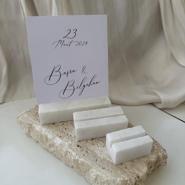 Portatarjetas de mármol blanco / Portamenús / Portatarjetas / Portacarteles de boda / Portanúmeros de bloque de boda / Portafotos / Portatarjetas de ubicación