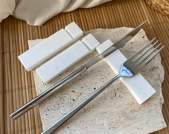 White Marble Cutlery Rest Blocks with Knife Holder Marble Dinnerware Decorative Cutlery Holder Rest ,Marble Flatware Display Rest