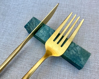 6 pezzi Poggiaposate in Marmo Verde con Portacoltelli / Stoviglie in Marmo Poggiaposate Decorativo Marmo Verde Guatemala