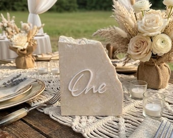 Beige Marble Table Numbers , Stone Table Number | Wedding Organization Dinning Table Numbers-Signs |  Wedding Rock Table Numbers