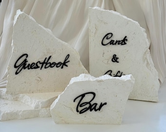 3-Piece Cards & Gifts Wedding Sign | Natural Stone Travertine Set | Bar Sign | Guestbook Sign