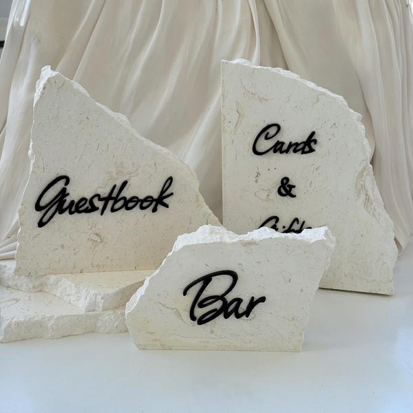 Travertine Wedding Sign Set: Cards, Gifts, Bar - Customizable