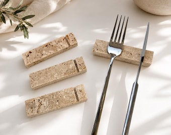 Dark Travertine Cutlery Rest with Knife Holder | Stone Dinnerware