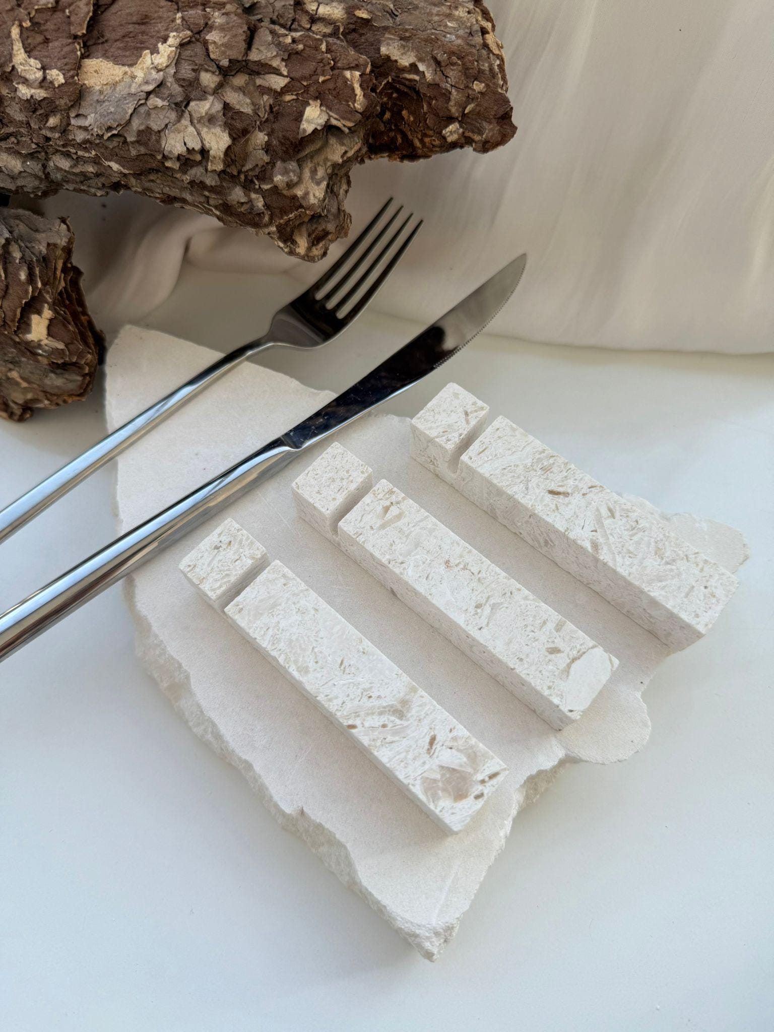 Porte-couteaux En Travertin Décoré - Neuf - Décoration Cuisine