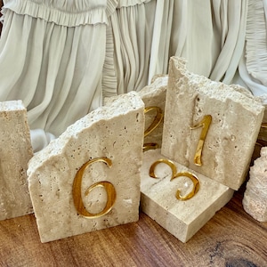 Natural Stone Travertine Gold Acrylic Table Numbers / Weeding Organization Dinning Table Numbers