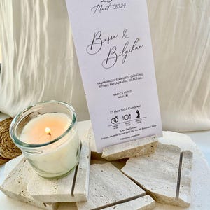 Porta biglietti in pietra di travertino / Porta biglietti in pietra / Porta cartelli per matrimoni / Porta biglietti da matrimonio / Porta numeri da tavolo / Pietra naturale