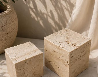 Cubo de travertino natural de 8 cm (3,14 pulgadas) - Cubo de travertino de 10 cm (3,93 pulgadas) Sujetalibros de cubo de piedra